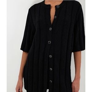 NEW DISSH Women's Jazz Black Button Down Knit Shirt Cardigan Size Medium